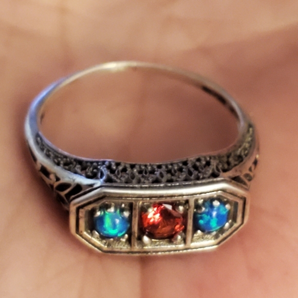 Jewelry - Art deco style sterling silver opal ring